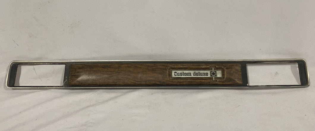 Good Used 73-80 Original GM Chevy Custom deluxe Metal Woodgrain Dash Plate with AC