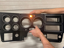 Load image into Gallery viewer, 1984-1987 Good Used dash bezel, black with silver trim; New AC vent, and passenger side plate